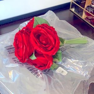 Faux red roses from pottery barn